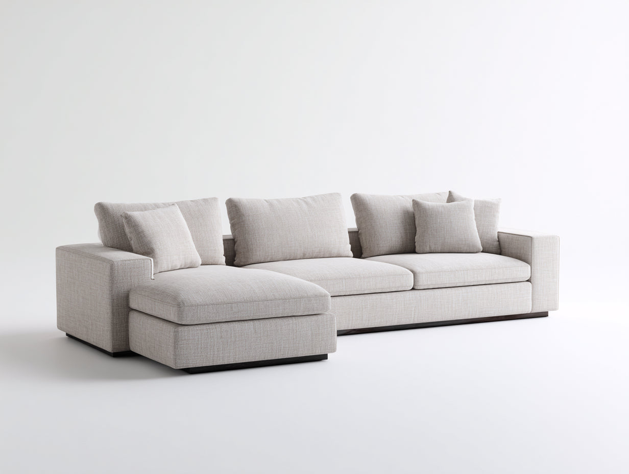Canapé d'angle - Tissu - 298 x 174 x 81 cm - Beige clair - Style contemporain