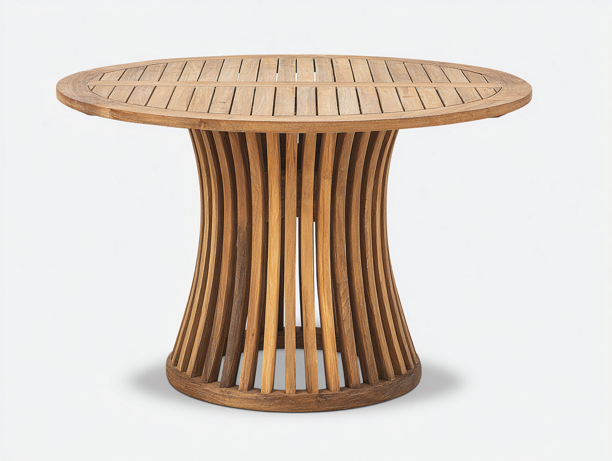 Table de jardin - Bois massif - 145 x 145 x 75 cm - Bois naturel doré - Style organique