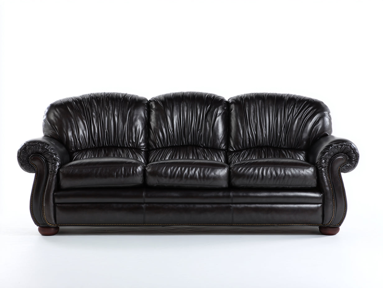 Canapé 3 places - Cuir synthétique - Bois - 230 x 95 x 92 cm - Noir - Style classique