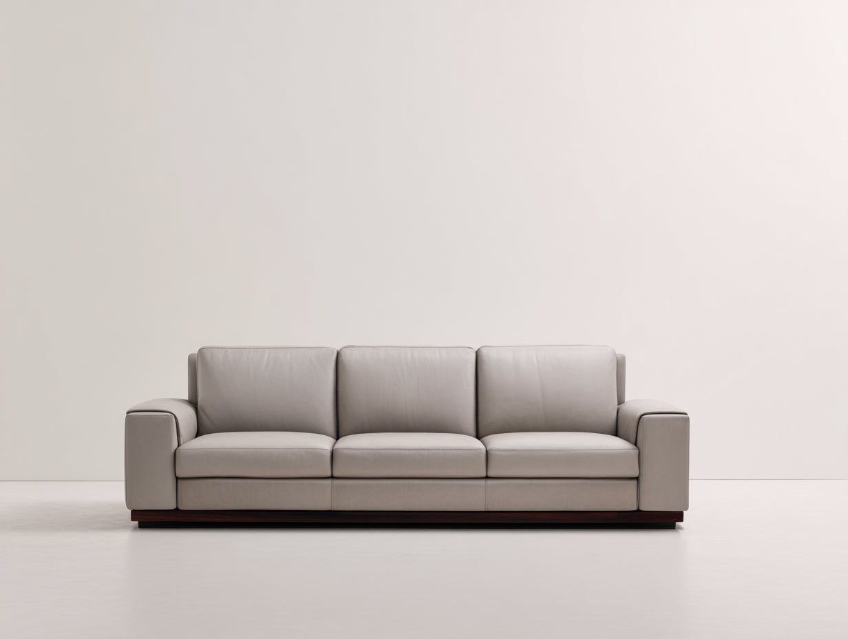 Canapé 3 places - Similicuir - Bois - 220 x 90 x 85 cm - Gris clair - Style moderne