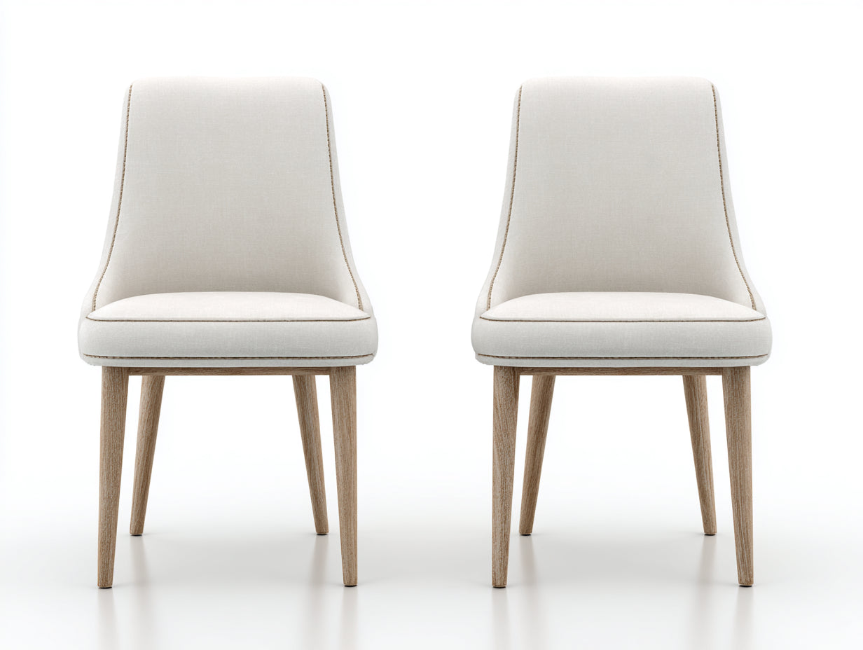 Chaise de salle à manger - Tissu-Bois - 48 x 55 x 86 cm - Blanc cassé-Bois clair - Style moderne