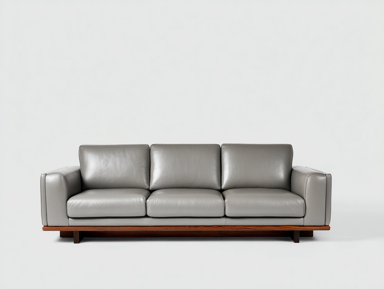 Canapé 3 places - Similicuir - Bois - 225 x 92 x 82 cm - Gris - Style moderne