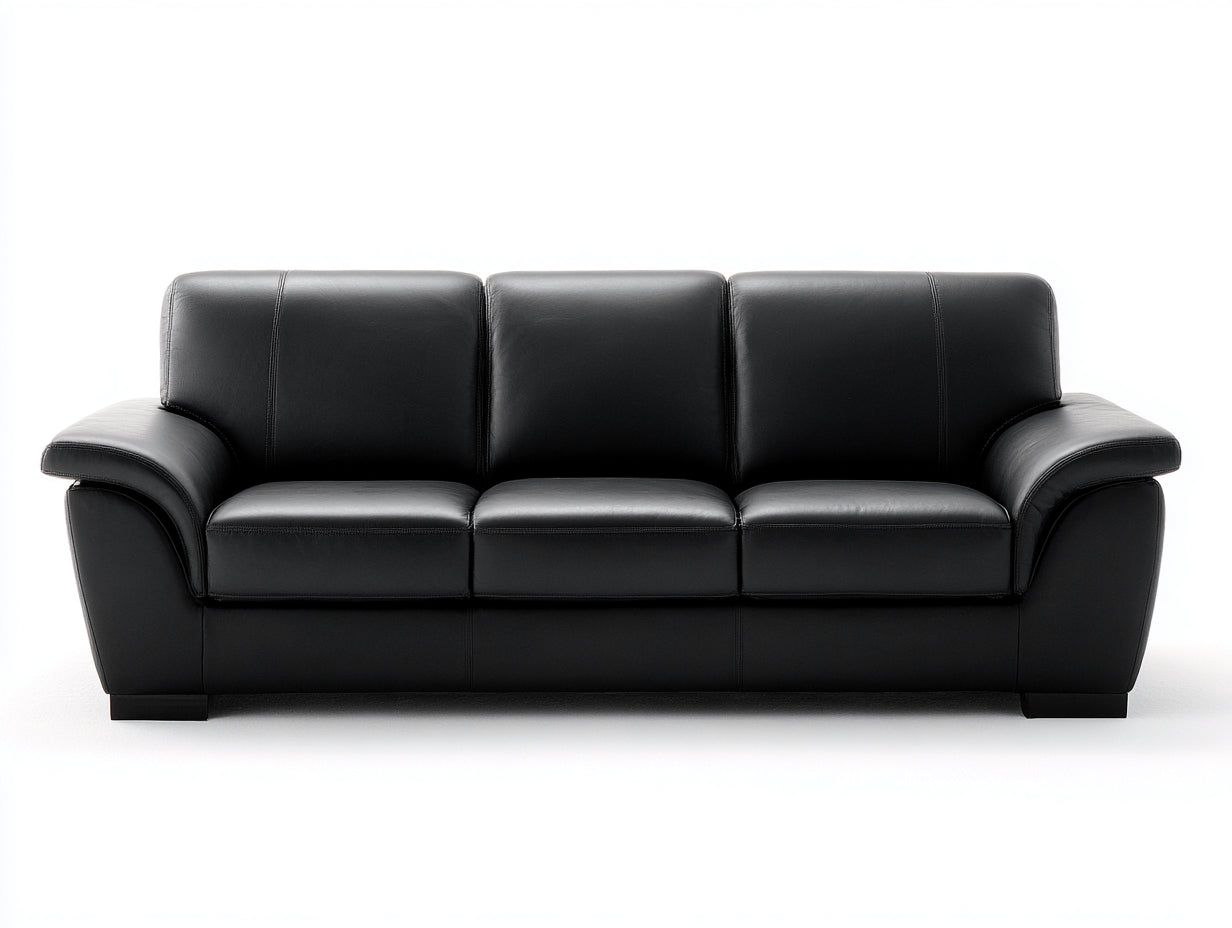 Canapé 3 places - Cuir synthétique - Bois - 230 x 92 x 86 cm - Noir - Style moderne