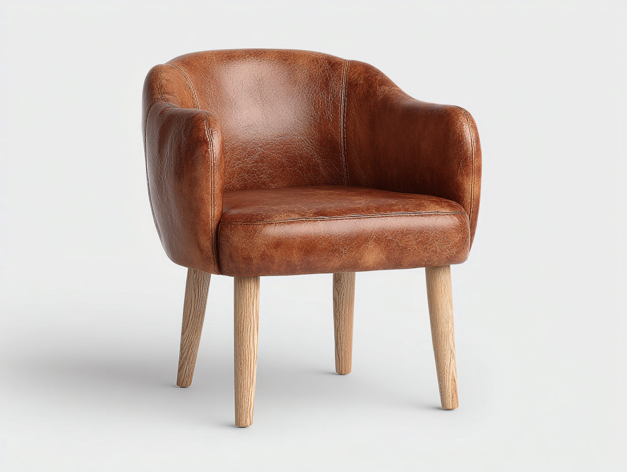 Chaise de salle à manger - Similicuir-Bois - 60 x 62 x 78 cm - Marron cognac-Bois clair - Style vintage