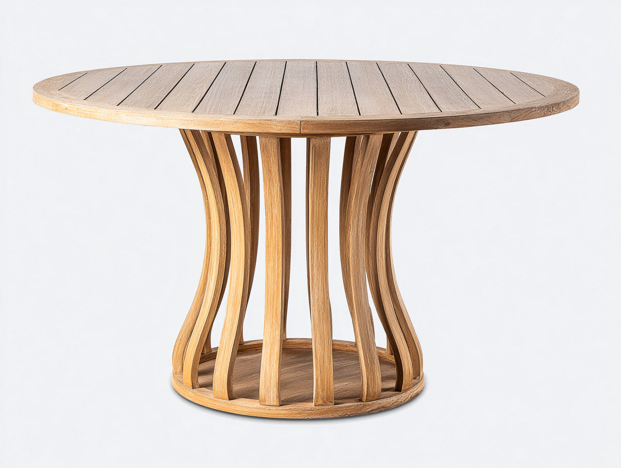 Table de jardin - Bois massif - 145 x 145 x 75 cm - Bois naturel - Style sculptural