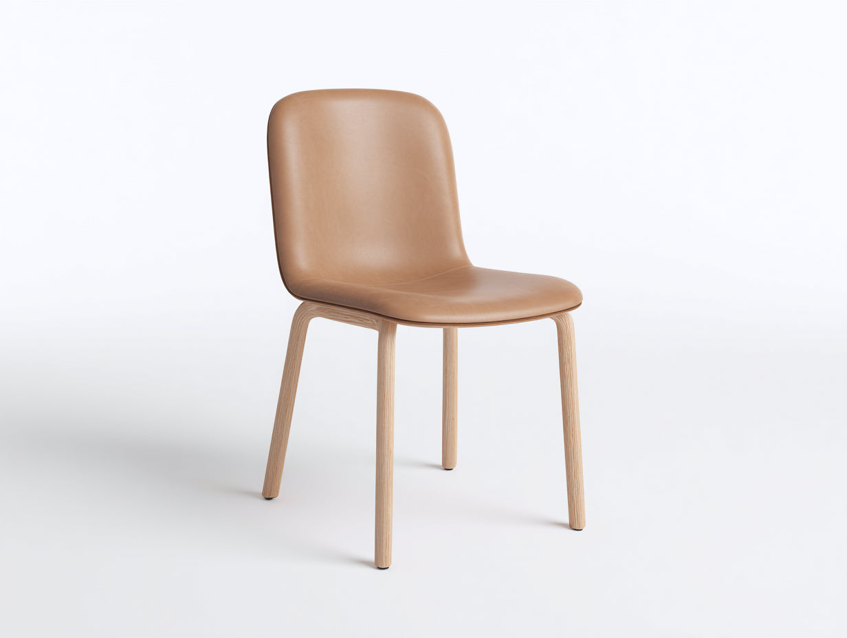 Chaise de salle à manger - Similicuir-Bois - 47 x 53 x 83 cm - Beige camel-Bois clair - Style scandinave