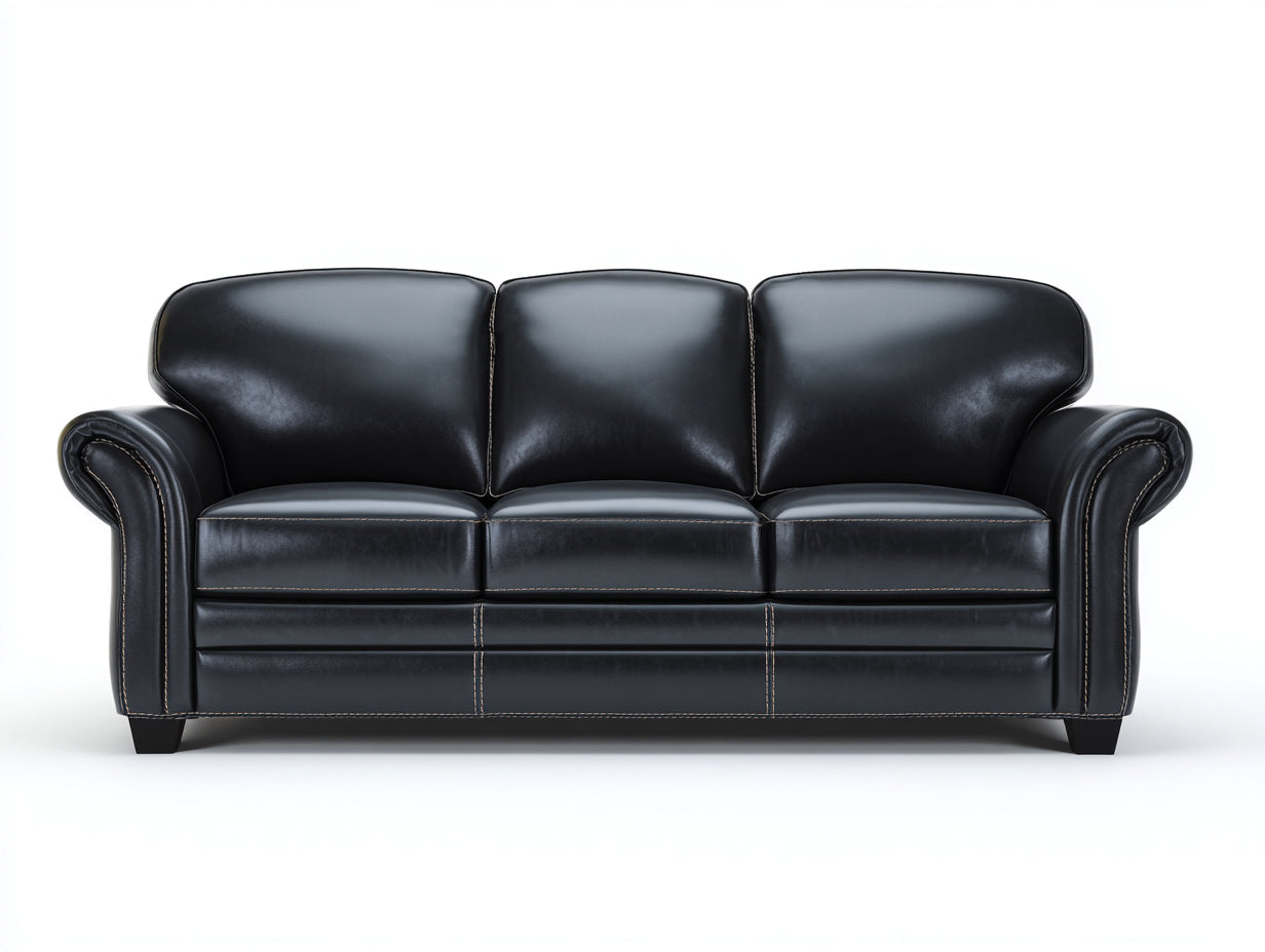 Canapé 3 places - Cuir synthétique - Bois - 225 x 94 x 88 cm - Noir - Style moderne
