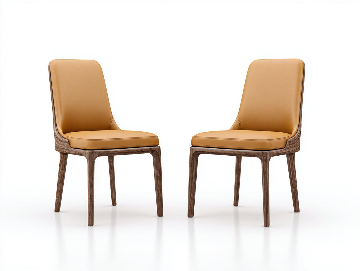 Chaise de salle à manger - Similicuir-Bois - 49 x 56 x 84 cm - Camel-Bois foncé - Style contemporain