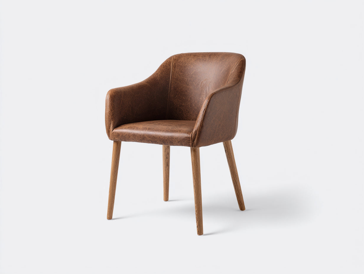 Chaise de salle à manger - Similicuir-Bois - 58 x 60 x 82 cm - Marron vieilli-Bois naturel - Style vintage