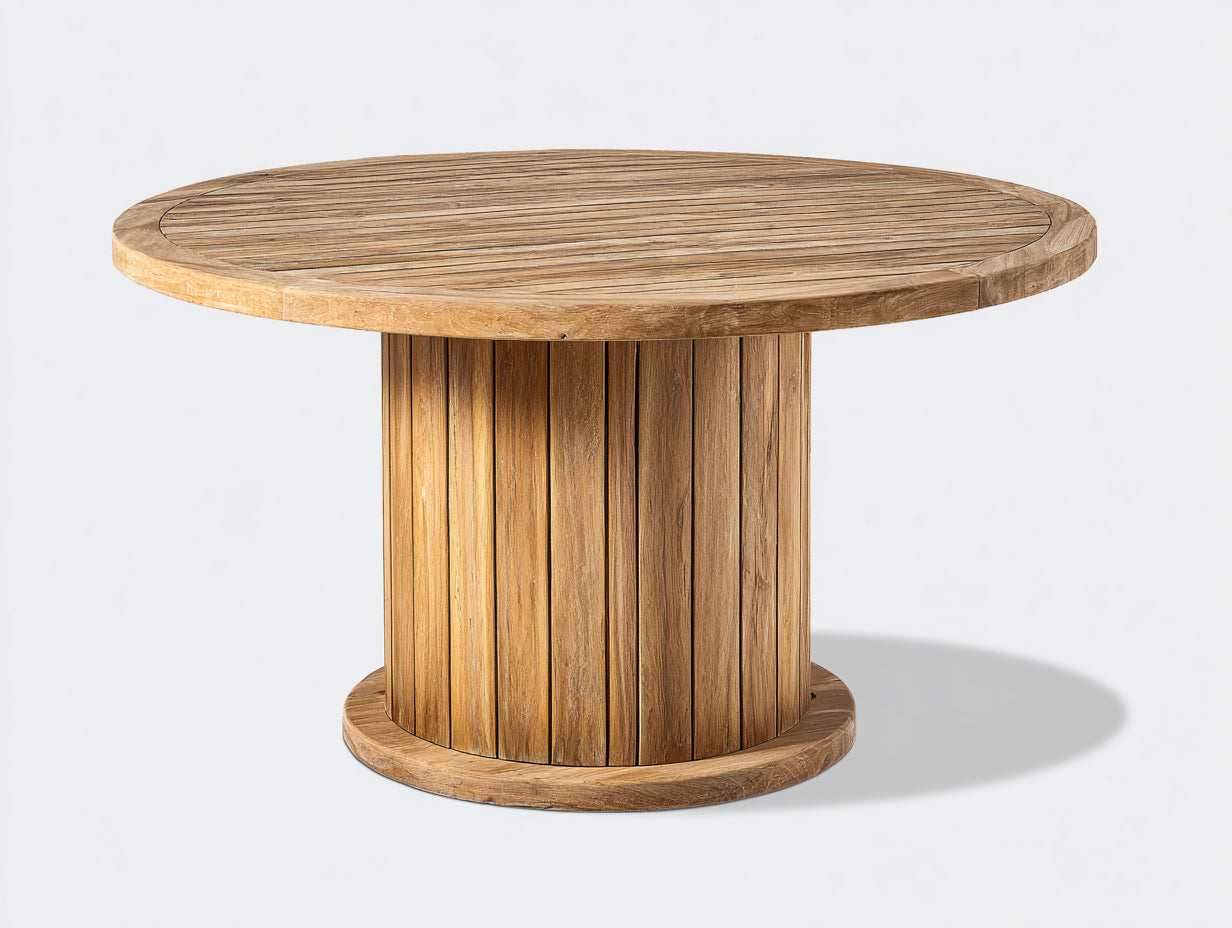 Table de jardin - Bois massif - 140 x 140 x 75 cm - Bois naturel doré - Style organique