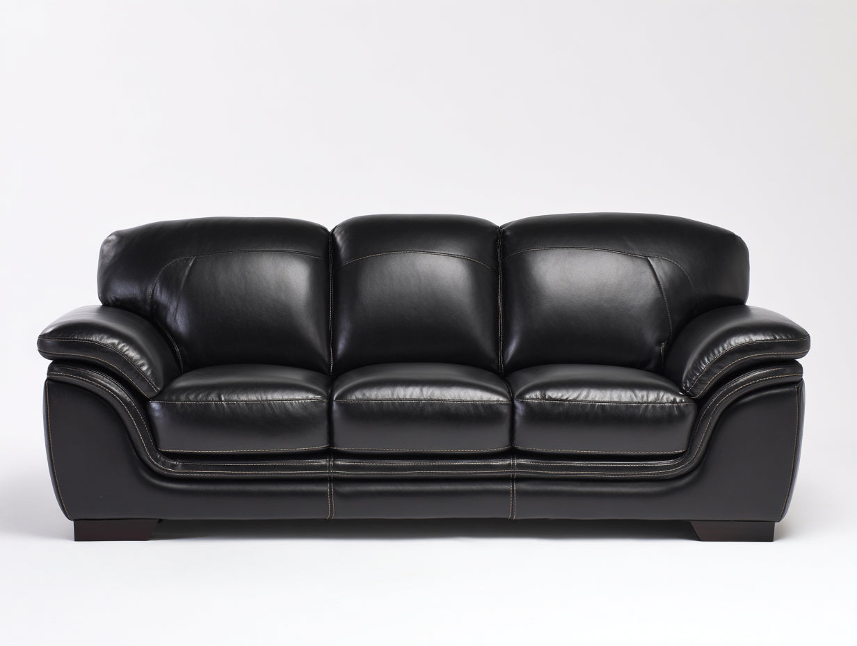 Canapé 3 places - Cuir synthétique - Bois - 235 x 98 x 90 cm - Noir - Style moderne