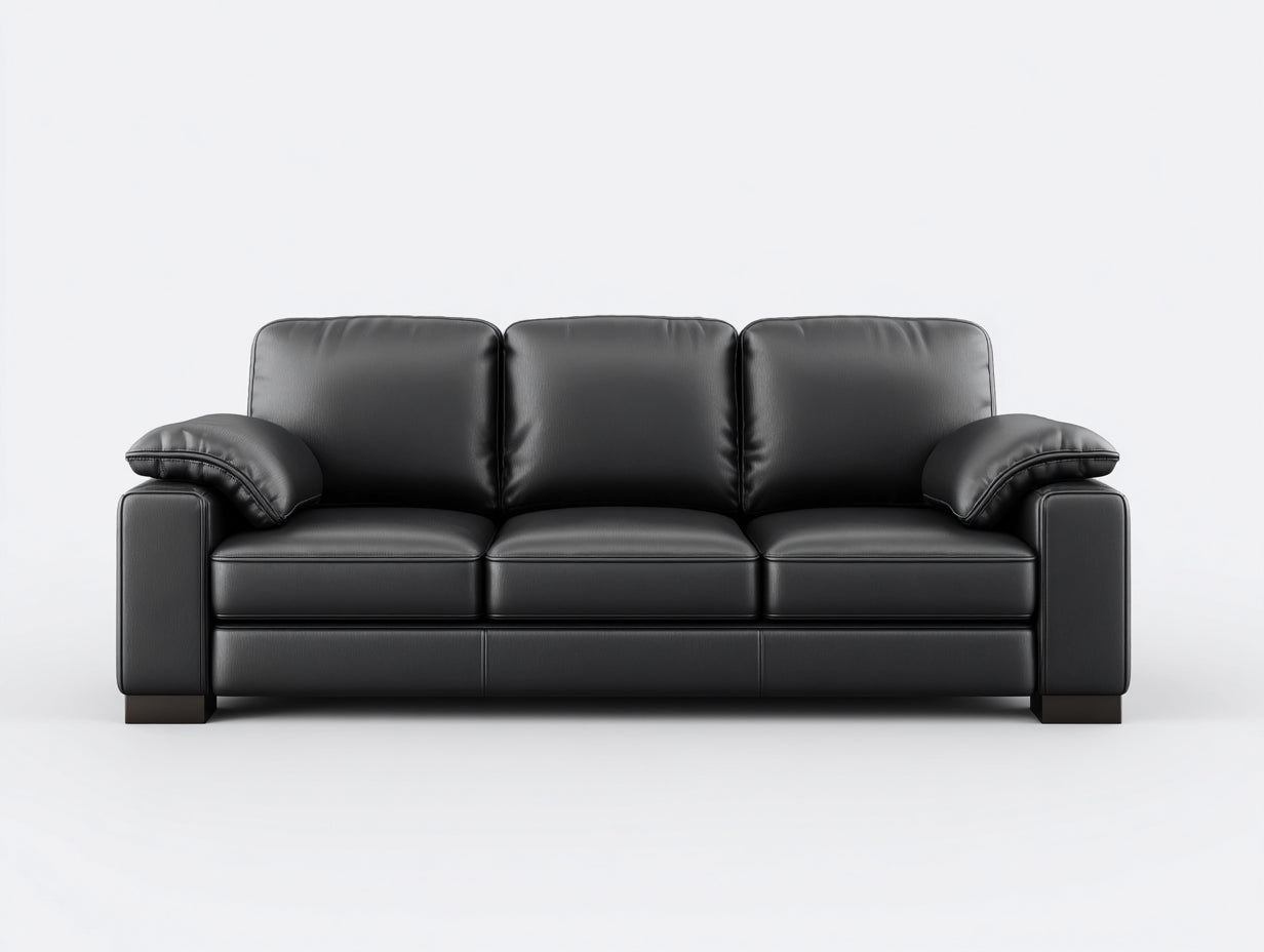 Canapé 3 places - Cuir synthétique - Bois - 230 x 98 x 88 cm - Noir - Style moderne