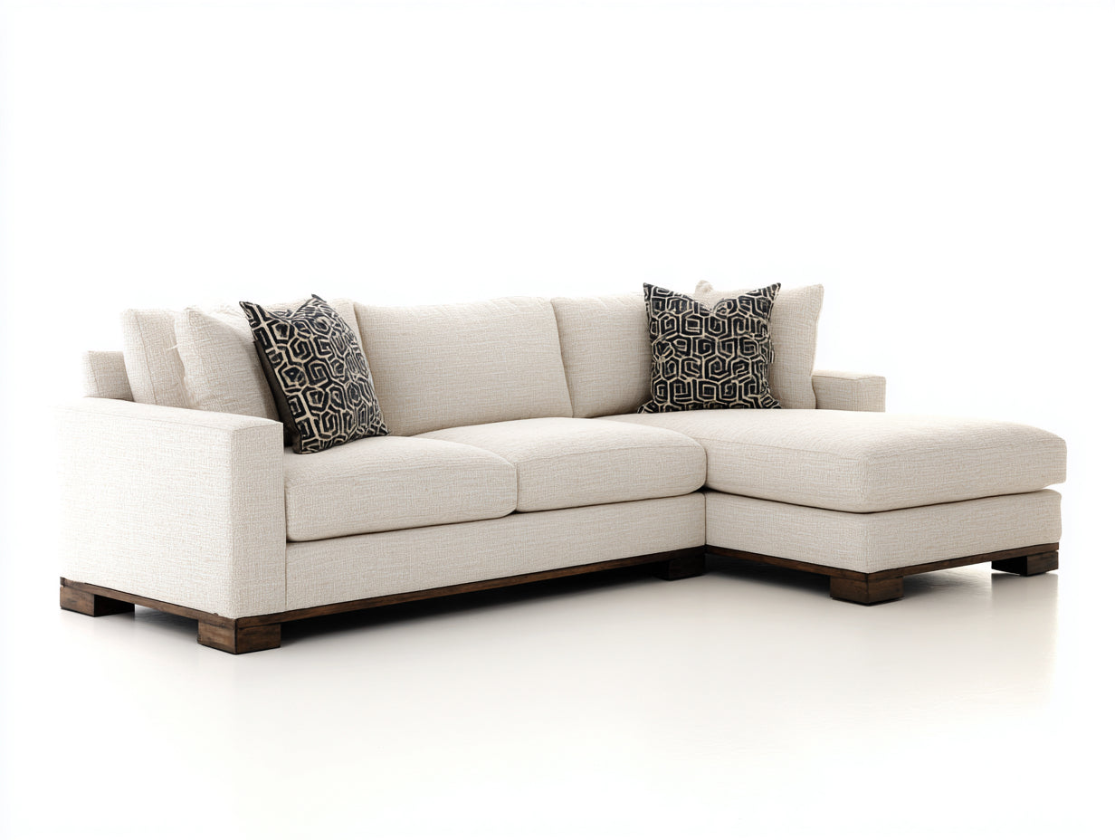Canapé d'angle - Tissu-Bois - 290 x 170 x 82 cm - Beige clair - Style contemporain