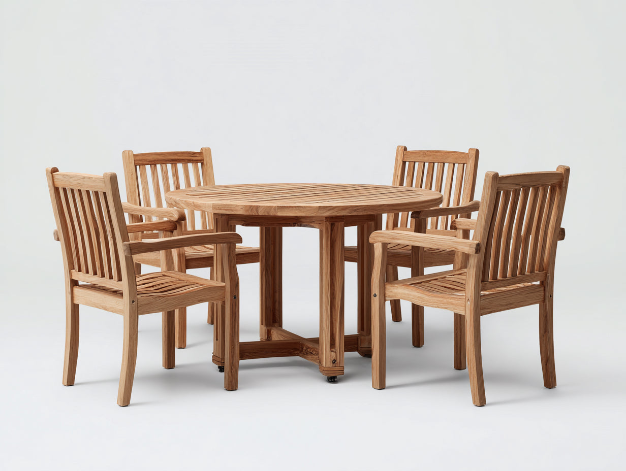 Salon de jardin repas - Bois massif - 120 x 120 x 75 cm - Bois naturel - Style classique
