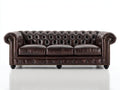 Canapé 3 places - Cuir synthétique - Bois - 260 x 108 x 92 cm - Marron foncé - Style Chesterfield