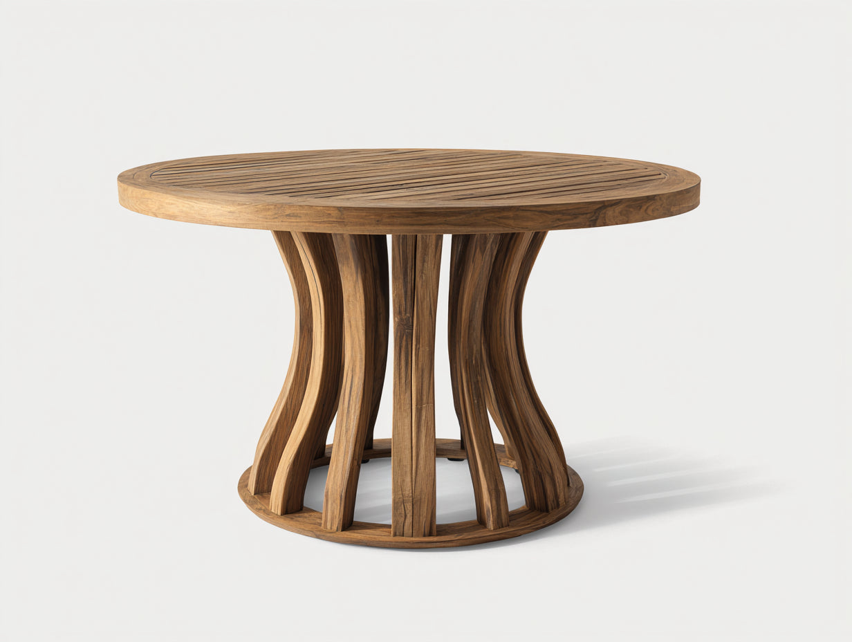 Table de jardin - Bois massif - 145 x 145 x 76 cm - Bois naturel brun - Style sculptural