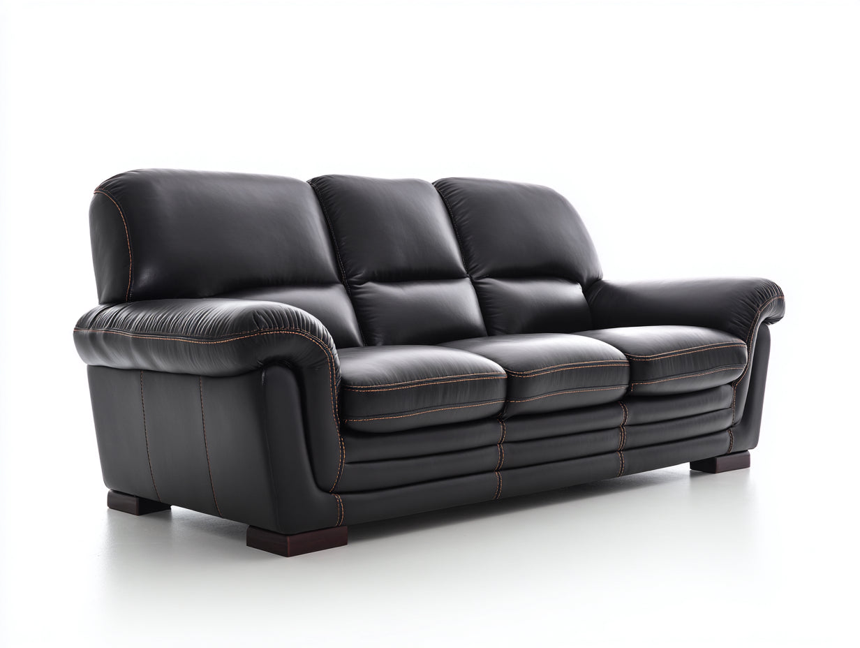 Canapé 3 places - Cuir synthétique - Bois - 230 x 96 x 92 cm - Noir - Style moderne