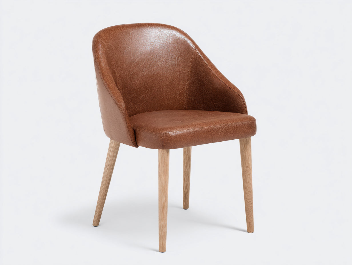 Chaise de salle à manger - Similicuir-Bois - 58 x 60 x 81 cm - Marron cognac-Bois clair - Style contemporain