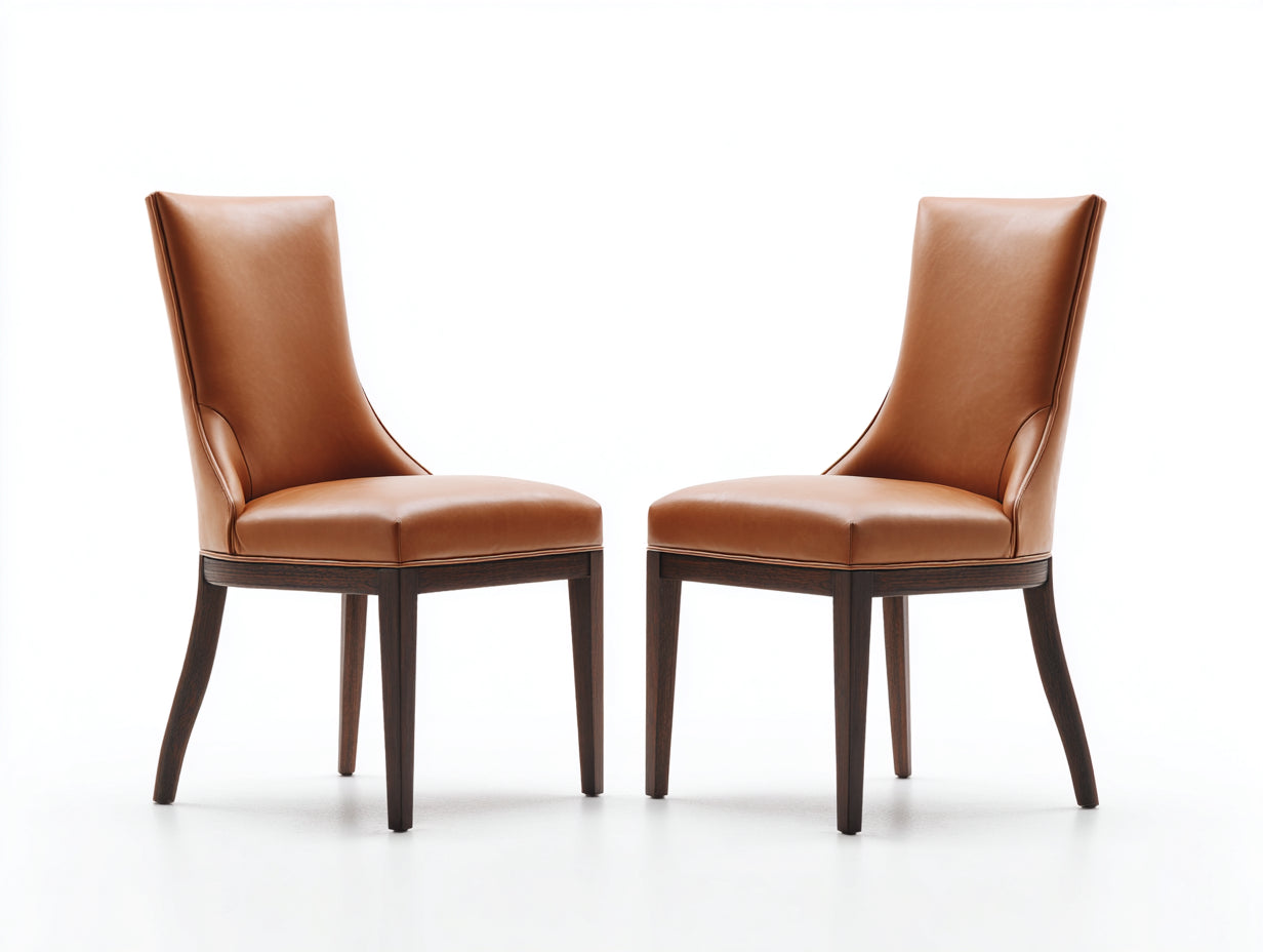Chaise de salle à manger - Similicuir-Bois - 51 x 59 x 89 cm - Cognac-Bois foncé - Style contemporain