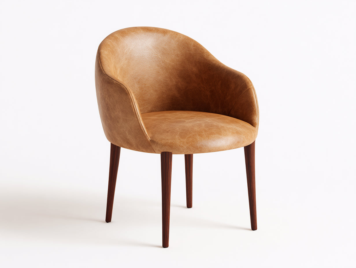 Chaise de salle à manger - Similicuir-Bois - 61 x 63 x 80 cm - Camel-Bois foncé - Style contemporain