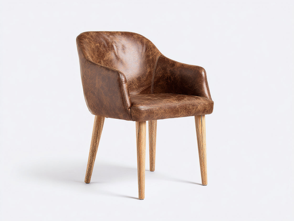 Chaise de salle à manger - Similicuir-Bois - 59 x 61 x 80 cm - Marron vieilli-Bois clair - Style vintage