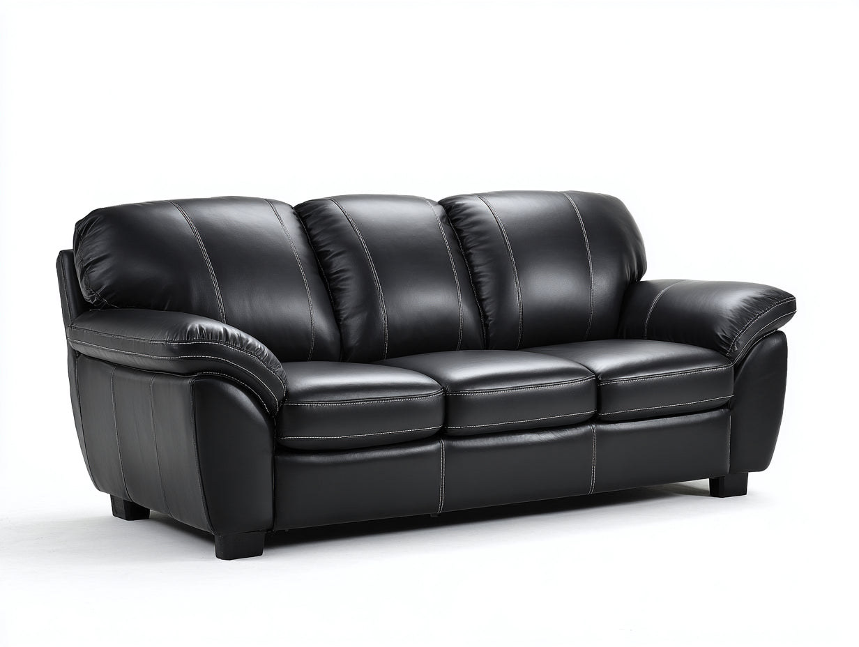 Canapé 3 places - Cuir synthétique - Bois - 220 x 95 x 90 cm - Noir - Style moderne
