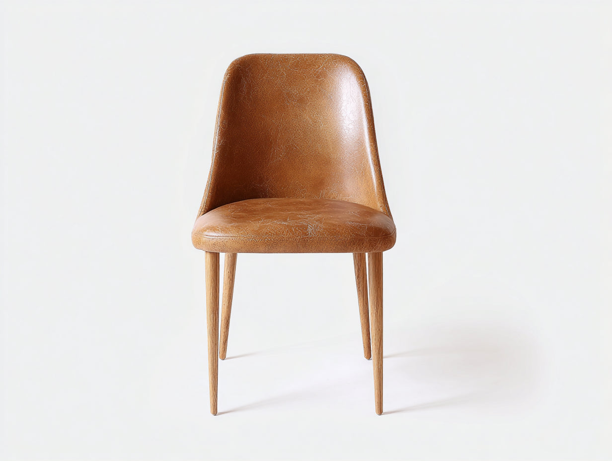 Chaise de salle à manger - Similicuir-Bois - 47 x 54 x 84 cm - Marron cognac-Bois clair - Style rétro